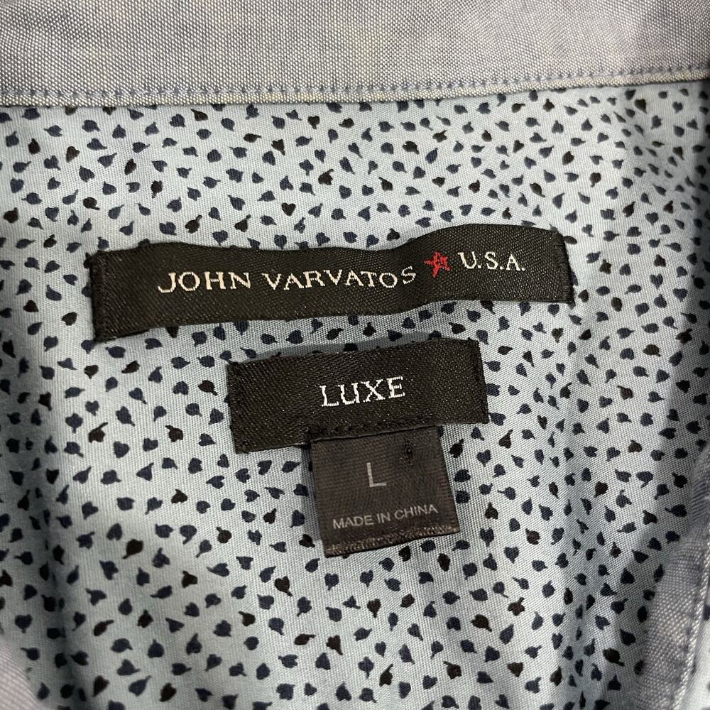 John Varvatos USA Shirt Men Large Blue Geometric Luxe Cotton Short Sleeve Button